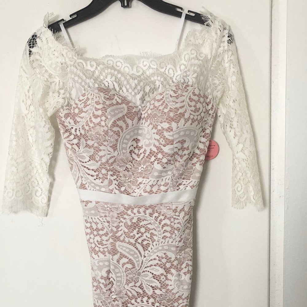 Jarlo Delilah Bardot Lace High Low Midi Dress NWT - Picture 4 of 6